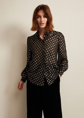 Phase Eight Tate Spot Jacquard Shirts Black Canada | YUDAHX-962